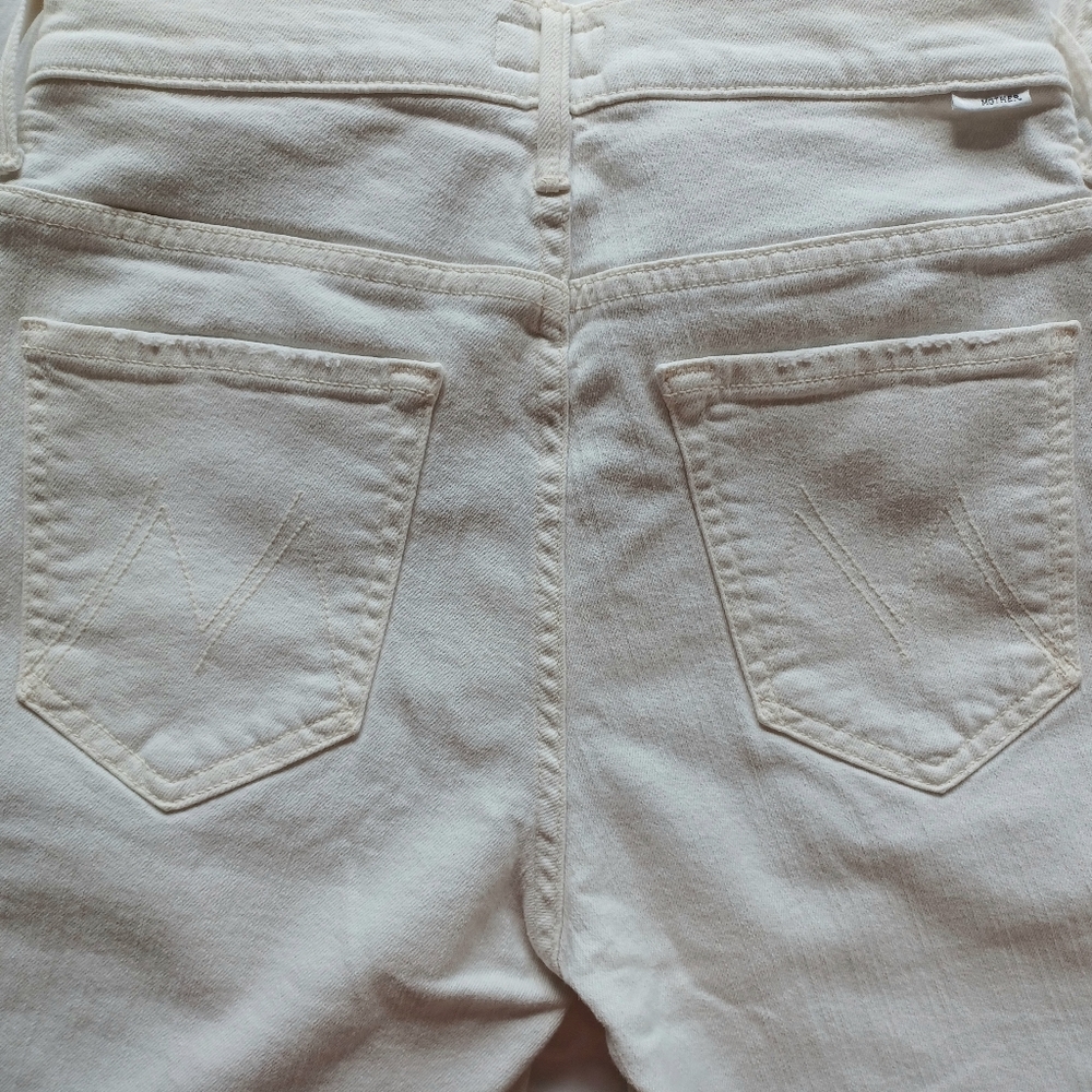 Mother Jeans The Insider Crop Step Fray in White with Black Stripes - Picture 7 of 16
